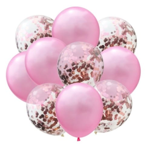 balony różowe i z konfetti, zestaw balonów różowych, różowe balony.jpg