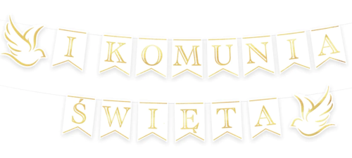 baner komunijny, girlanda komunijna biało złota, baner do ścianki.png