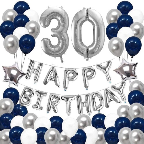 30 srebrno granatowe, balony na urodziny, balony na 30.jpg
