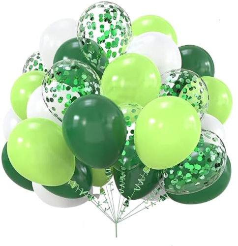 zestaw balonów zielonych, balony zielone odcienie, balony z konfetti zielonym.png