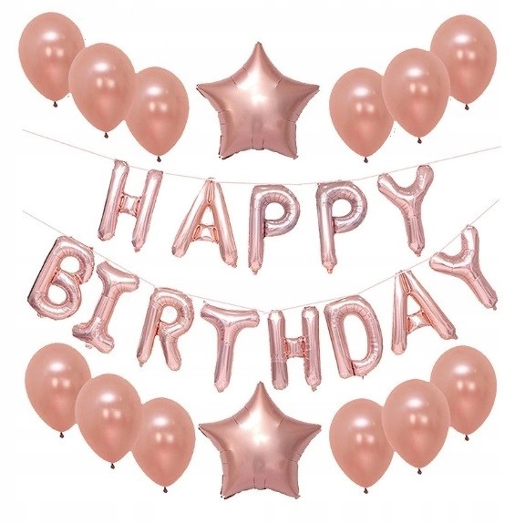 zestaw urodzinowy rose gold, balony na urodziny
