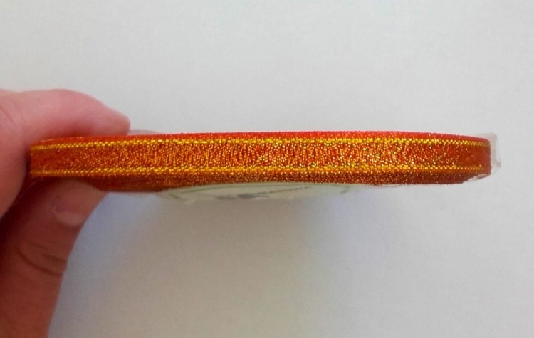 wstążka brokatowa 6mm nr01 pomarańczowa złota 01
