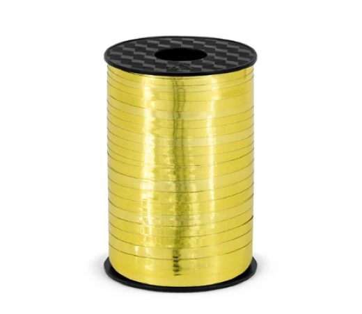 wstążka do balonów złota, wstążka do balonów, tasiemka do balonów, wstążka plastikowa do balonów, wstążka dekoracyjna na rolce, ozdoby na przyjęcia i urodziny, akcesoria do balonów