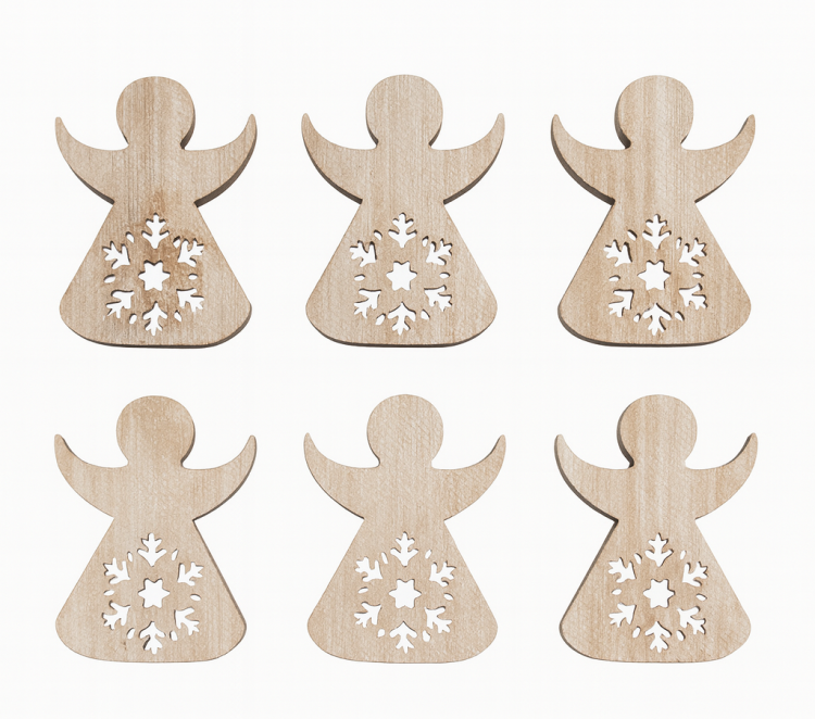 figurki ze sklejki, dekor świąteczny drewniany, naturalne ozdoby świąteczne, zestaw figurek 6 szt, drewniane elementy do malowania, ozdoby handmade, drewniana florystyka, aniołki drewniane, drewniany aniołek
