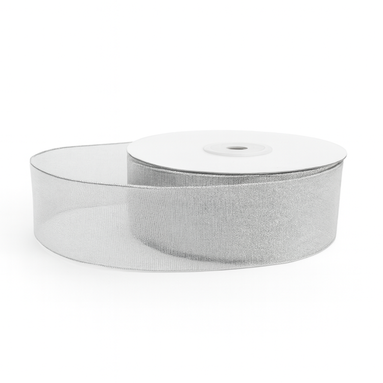 wstążka do stroików, wstążka do prezentów, wstążka srebrna, tasiemka dekoracyjna, dekoracje świąteczne, akcesoria florystyczne, materiały do dekoracji, wstążka połyskująca, wstążka do wianków