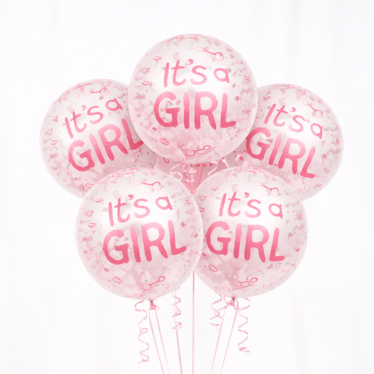 balony 5szt transparentne z I'ts a girl, balony na baby shower.png