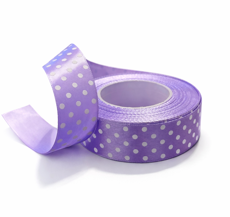 wstążka satynowa 25 mm, wstążka w kropki, wstążka liliowa, wstążka jasny fiolet, wstążka satynowa fioletowa, wstążka dekoracyjna 25 mm, wstążka do pakowania prezentów, wstążka florystyczna, wstążka ozdobna w kropki, wstążka 22 m, wstążka do dekoracji