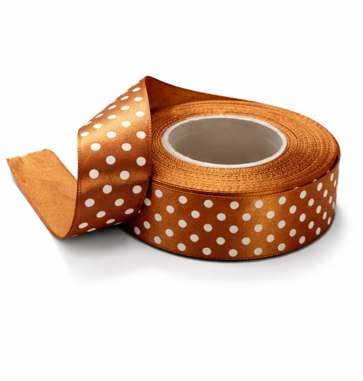 Wstążka satynowa w kropki 25 mm 22 m dekoracyjna lawendowa kolor miedziany miedziana 2,5 cm 6132