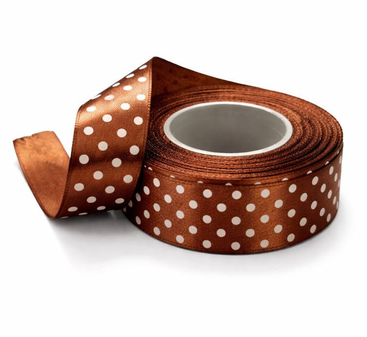 Wstążka satynowa w kropki 25 mm 22 m dekoracyjna lawendowa kolor brązowy brązowa 2,5 cm 6135