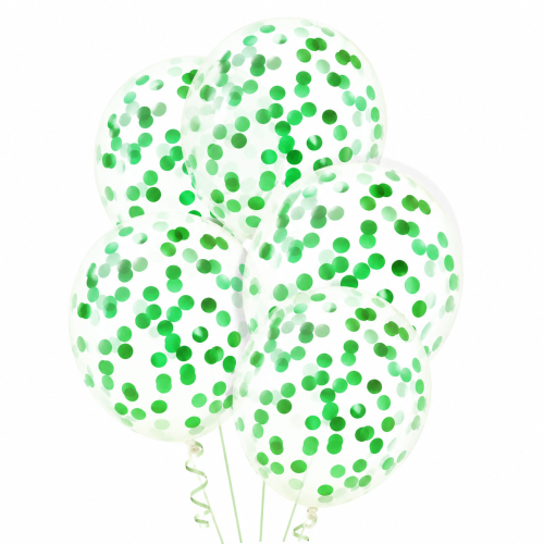 balony z zielonym konfetti, balony przezroczyste z zielonymi kółkami.png