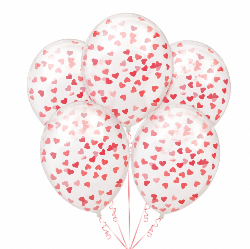 balony z konfetti serca, balony z czerwonymi sercami, .png