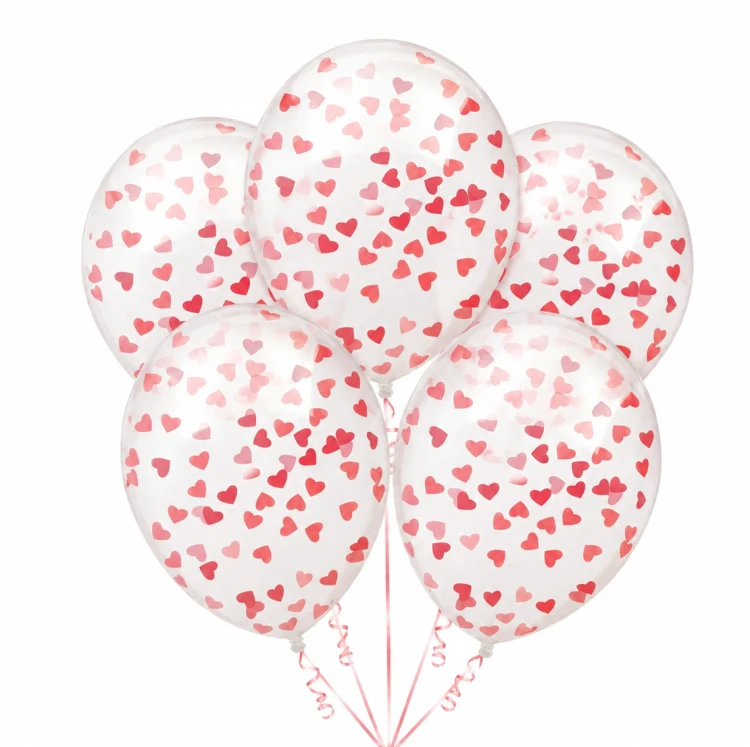 balony z konfetti serca, balony z czerwonymi sercami, .png