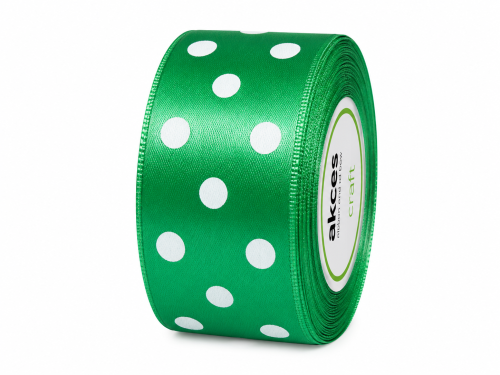 wstążka satynowa w grochy, wskaka 38 mm zielona w kropki, tasiemka w kropki, wstążka w kropki.png