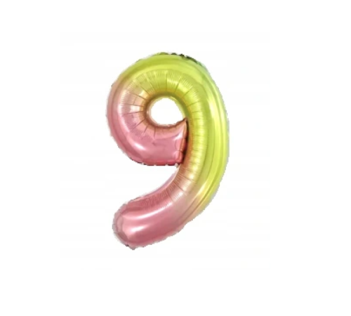 balon foliowy kolorowy, balon foliowy cyfra 9, 9 urodziny, .png