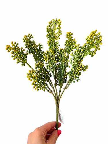 sztuczny bukiet dekoracyjny z kulkami, zielono żółte kulki, 34cm, dodatek florystyczny, uzupełniacz -02.png