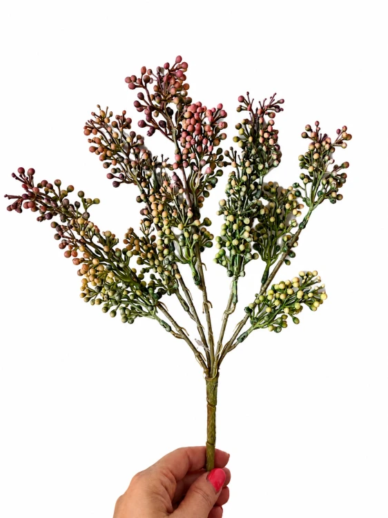 sztuczny bukiet dekoracyjny z kulkami, zielono kremowo różowe kulki, 34cm, dodatek florystyczny, uzupełniacz -04.png
