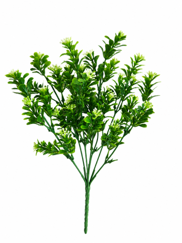 sztuczny bukiet dekoracyjny drobne biał ekwiatki, kwitnący biały bukszpan 32 cm, 7x gałązka.png