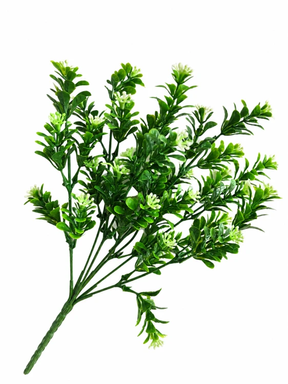 sztuczny bukiet dekoracyjny drobne biał ekwiatki, kwitnący biały bukszpan 32 cm.png