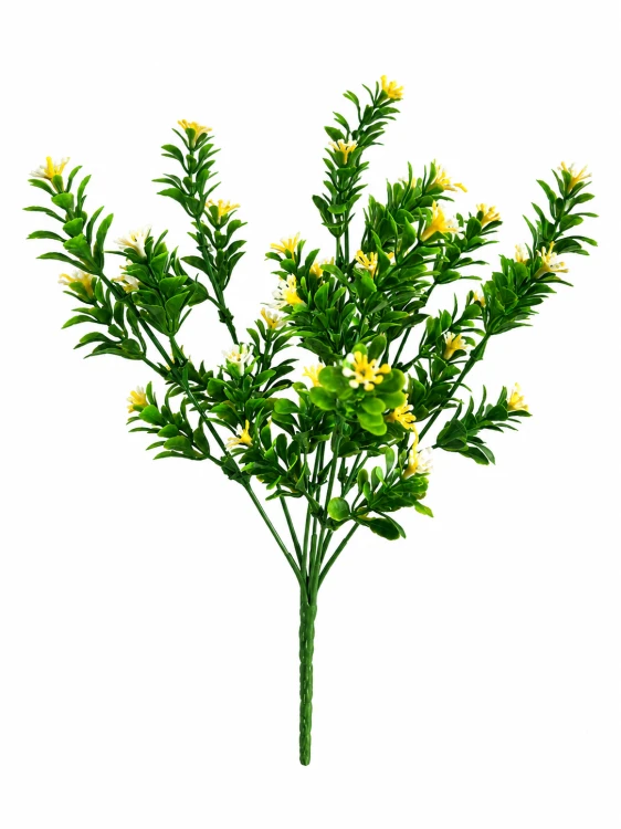 sztuczny bukiet dekoracyjny drobne żółte kwiatki, kwitnący żółty bukszpan 32 cm, 7x gałązka.png