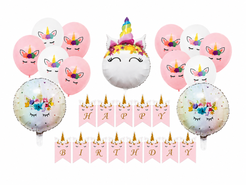 zestaw urodzinowy z jednorożcem, balony Jednorożec, baner Happy Birthday.png