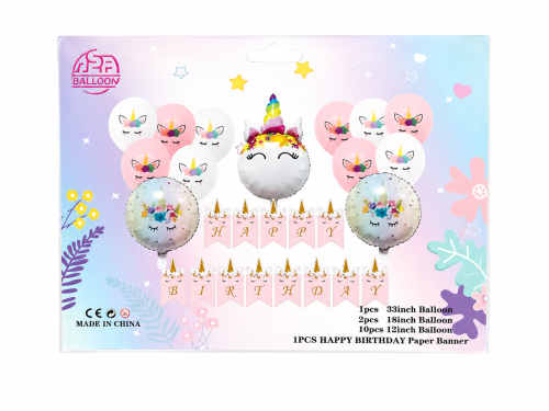 zestaw urodzinowy z Jednorożcem, balony Jednorożec, baner Happy Birthday, Unicorn tęczowy.png