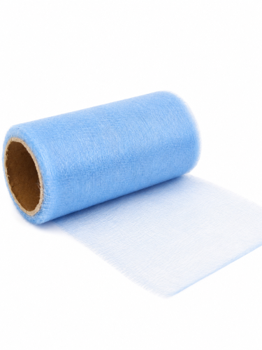 organza dekoracyjna błękitna, jasno niebieska 10 cm 9 m nieobszywana snow, szeroka wstążka.png