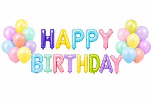 zestaw balonów kolorowych, balony napis  baner kolorowy Happy Birthday i pastelowe, .png