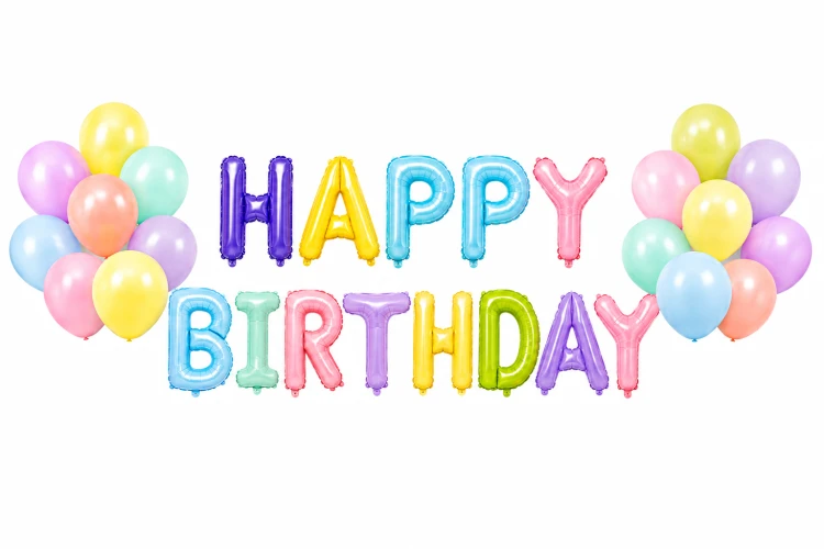 zestaw balonów kolorowych, balony napis  baner kolorowy Happy Birthday i pastelowe, .png