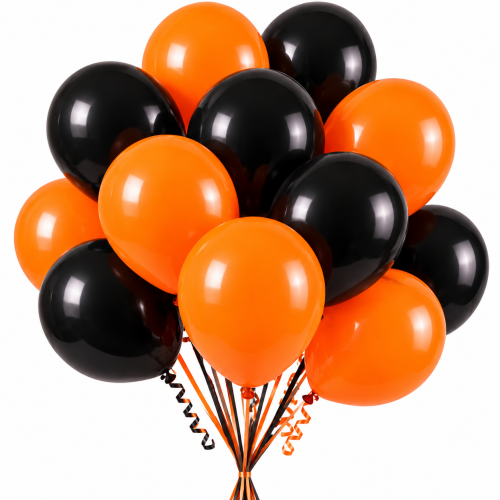 Buket balonów w pomarańczowo-czarnych barwach.png