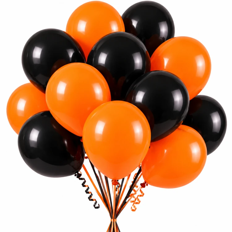 Buket balonów w pomarańczowo-czarnych barwach.png
