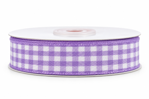 Lawendowa wstążka w kratkę na szpuli, tasiemka kratka fioletowa 12mm.png