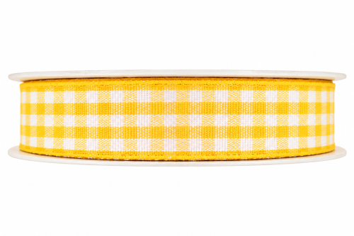 Żółto-biała wstążka w kratkę, tasiemka żółta kratka 12mm.png