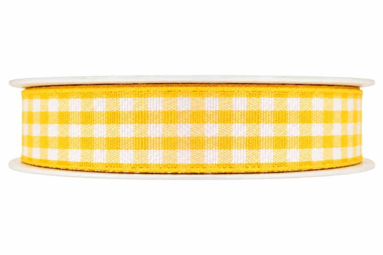 Żółto-biała wstążka w kratkę, tasiemka żółta kratka 12mm.png