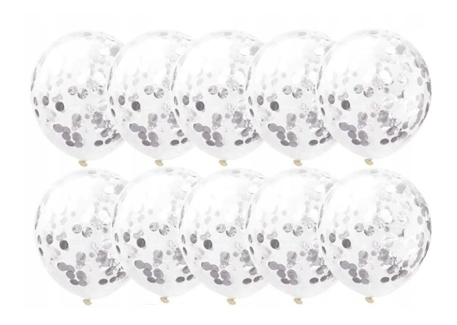 balony ze srebrnym konfetti, zestaw balonów, balon przezroczysty, balony z konfetti, balony urodzinowe.png