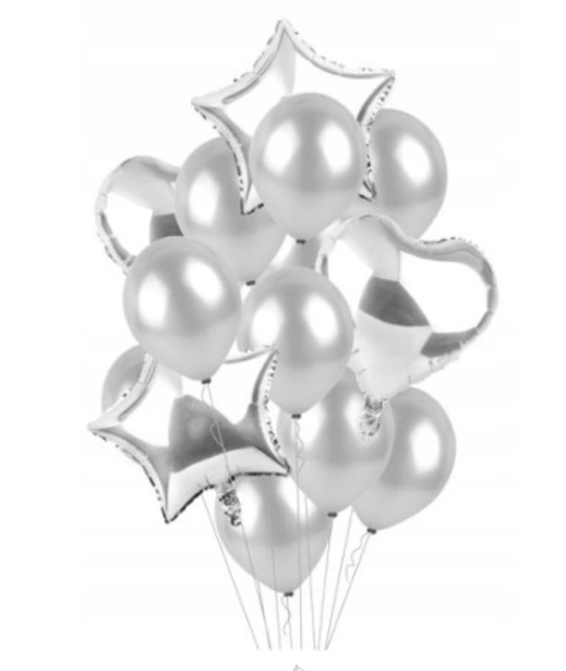 zestaw srebrnych balonów 14szt mix